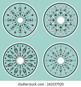 Set of vector ornamental round lace with damask and arabesque elements. Mehndi style. Orient traditional ornament.