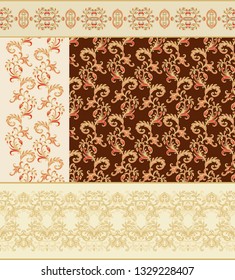 Set of vector ornaments, border decors, golden - brown palette