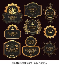 set of vector ornate labels templates in baroque style in black and gold colors