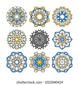 Set of vector ornate mandalas for coloring book. Collection of decorative round ornaments. Anti-stress patterns
