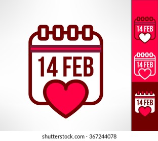 Set of vector otline valentines calendar reminder symbols with heart. Love and romance design element