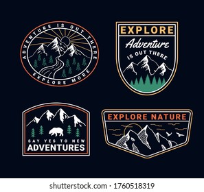 Set of vector outdoor adventure badges. For t-shirt prints, posters, stickers and other uses.