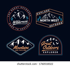 Set of vector outdoor adventure badges. For t-shirt prints, posters, stickers and other uses.