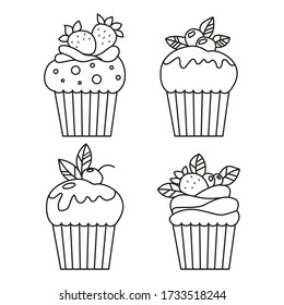 Conjunto de agujeros de contorno vectorial aislados en fondo blanco. Elementos de diseño de comida para el menú, logotipo de panadería, web, postales.