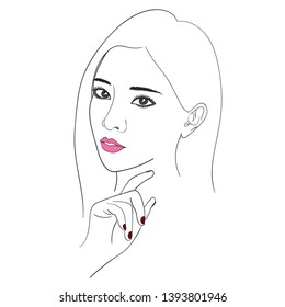 set of vector outline female face-5