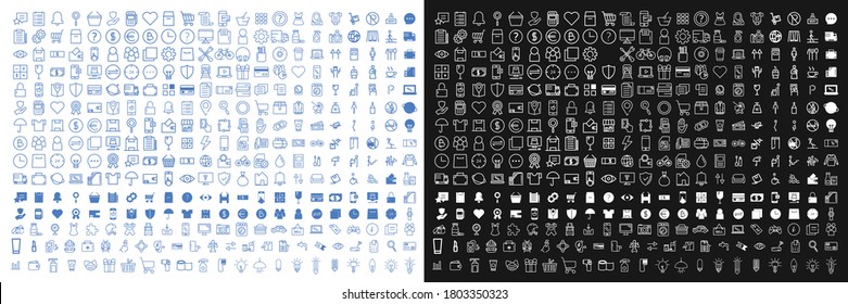 Establecer el contorno vectorial o la colección de glifos. Colección de paquetes de iconos básicos y e-commers