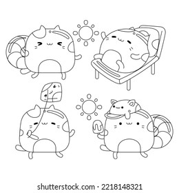 Establecer la ilustración de contorno vectorial del personaje de gato lindo para el libro de coloreado