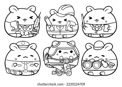 Set vector outline illustration of cute hamster character for coloring book