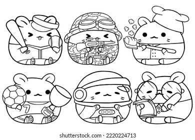 Set vector outline illustration of cute hamster character for coloring book