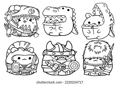Set vector outline illustration of cute hamster character for coloring book