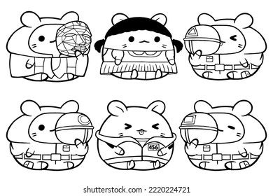 Set vector outline illustration of cute hamster character for coloring book