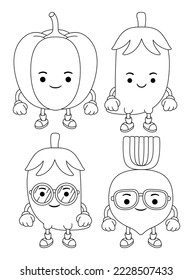 Definir la ilustración de contorno vectorial del personaje de la mascota de vegetales para el libro de coloración