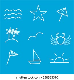 Set of vector outlined summer icons 