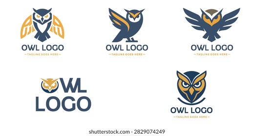 Set of vector Owl Logo icon shield wing creative Modern Design
