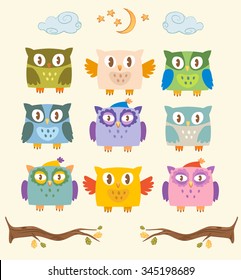 Set of vector owls.