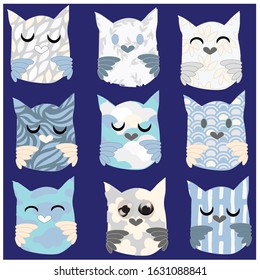 Set of vector owls for decoration and textile print