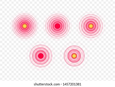 Set of vector pain dot radial icons. Red gradient flat round ache symbol isolated on transparent background. Design element illustration for infographic, drugs, treatment, medical poster, health care