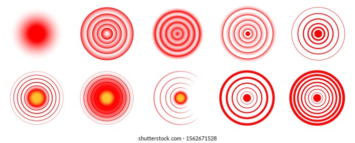 Set of vector Pain icons. Pain red circles isolated. Ache localization icons