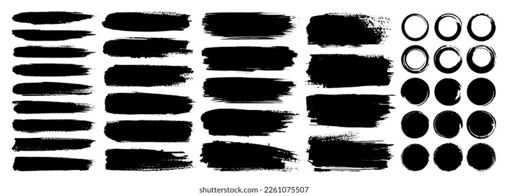 Set of vector paint brush stroke, ink splatter and artistic design elements. Dirty watercolor texture, box, frame, grunge background, splash or creative shape for social media. Abstract drawing. - Shutterstock ID 2261075507