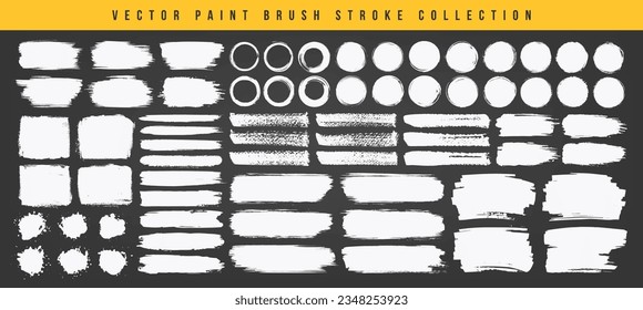 Set of vector paint brush stroke, ink splash, splatter or grungy design elements for social media clip art. Watercolor texture, freehand grunge brush, dirty frame or circle art for abstract background