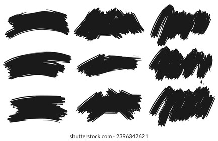 Conjunto de trazos de pincel de pintura vectorial, bandeja de tinta y elementos de diseño de pincel. textura de tinta, borde, marco, fondo de grifo, salpicadura, forma abstracta, tinta de pincel, línea abstracta, conjunto de trazo de pincel