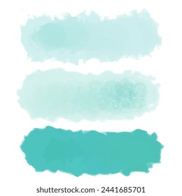 Set of vector paint brush stroke. Turquoise watercolor texture, background for social media. Brush highlight elements note underline isolated. Vector