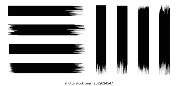 Set of vector paint brush stroke, ink splatter and artistic design elements. Dirty watercolor texture, box, frame, grunge background, splash or creative shape for social media. Abstract drawing.