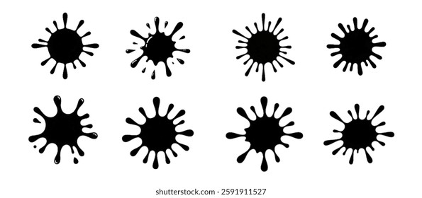 Set of vector paint brush stroke, ink splatter and artistic design elements. Dirty watercolor texture, box, frame, grunge background, splash or creative shape for social media. Abstract drawing.
