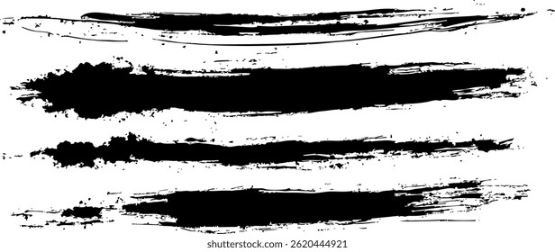 Set of vector paint brush stroke, ink splatter and artistic design elements