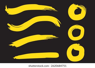 Set of vector paint brush stroke, ink splash and grungy decoration elements. Freehand grunge brush illustration. 