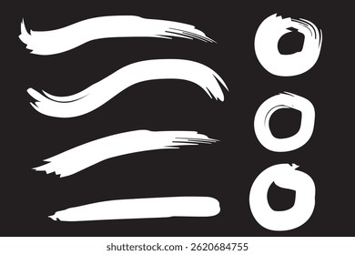 Set of vector paint brush stroke, ink splash and grungy decoration elements. Freehand grunge brush illustration. 