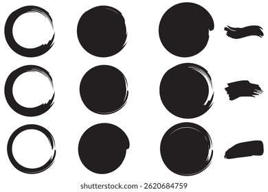 Set of vector paint brush stroke, ink splash and grungy decoration elements. Freehand grunge brush illustration. 