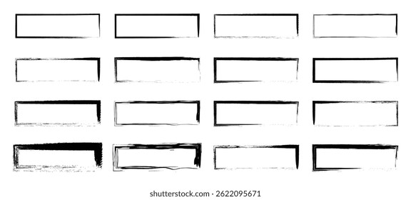 Set of vector paint brush stroke, ink splash and grungy decoration elements. Black watercolor splatter, texture, frame and abstract background for social media