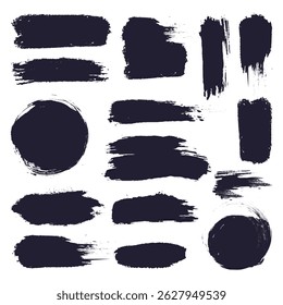 Set van vector verf penseelstreek, inkt splash en grungy decoratie-elementen. Abstracte penseelstreekset voor grunge-verf. Grafisch elementontwerp met inktspetter of splash, cirkel, lijn en frame.