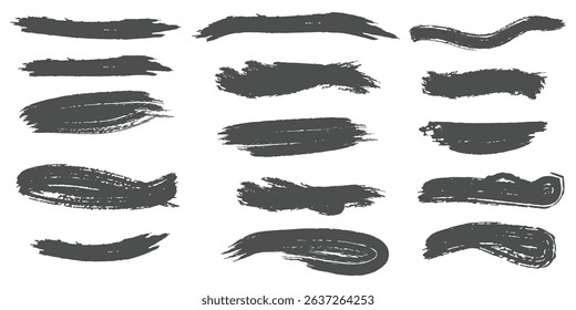 Set of vector paint brush stroke, ink splatter and artistic design elements.  Dirty textures of banners, boxes, frames and design elements. Painted objects. Collection of ink Brush Strokes.