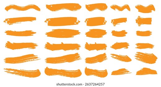 Set of vector paint brush stroke, ink splatter and artistic design elements.  Dirty textures of banners, boxes, frames and design elements. Painted objects. Collection of ink Brush Strokes.