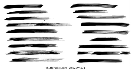 Set of vector paint brush stroke, ink splash and grungy decoration elements. Freehand grunge brush illustration. Black watercolor splatter, texture, frame and abstract background for social media