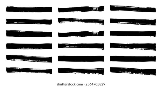 Set of vector paint brush strokes. Black ink brush strokes and banners. Marker hand drawn line border set and scribble design elements isolated on white background.