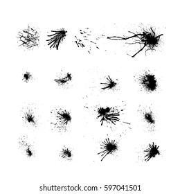 Set vector paint scribbles, abstract blots and blotches, ink smear smudges and stains traces set with grunge texture