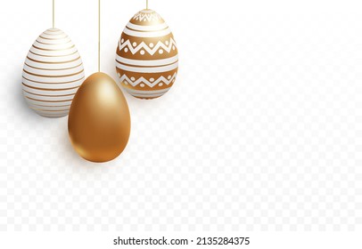 Set of vector painted eggs PNG. Realistic eggs on an isolated transparent background. Easter, holiday.