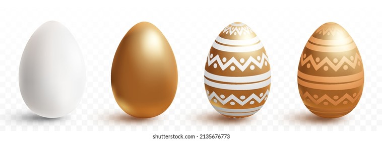 Set of vector painted eggs PNG. Realistic eggs on an isolated transparent background. Easter, holiday.