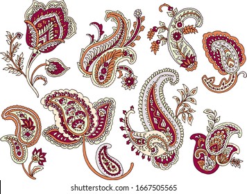 Set of Vector Paisley Materials on white background