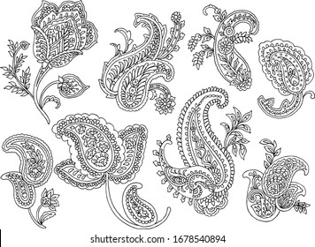 Set of Vector Paisley Materials on white background