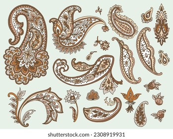 Set of Vector Paisley Materials on green background