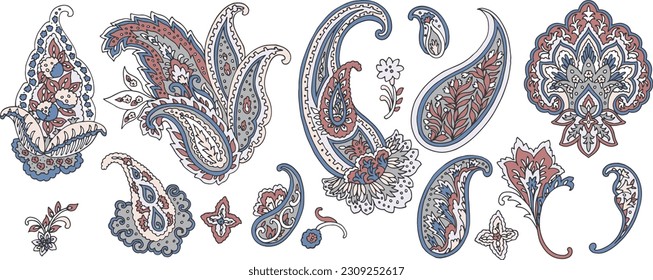 Set of Vector Paisley Materials on white background