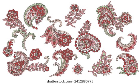 Set of Vector Paisley Materials on white background