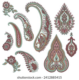 Set of Vector Paisley Materials on white background