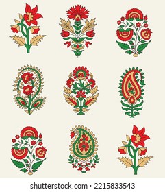 Set of vector paisley pattern on white back ground