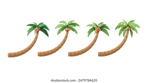 Set of vector palm trees with coconuts, ideal for tropical and beach-themed graphic designs.