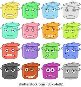 Set of the vector pans smiles symbolizing various human emotions